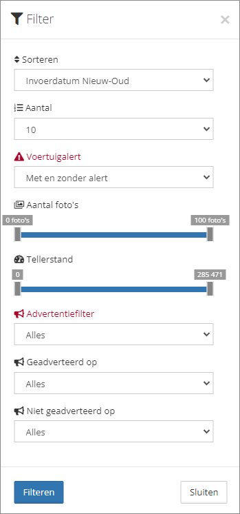 Voorbeeld van taken-menu